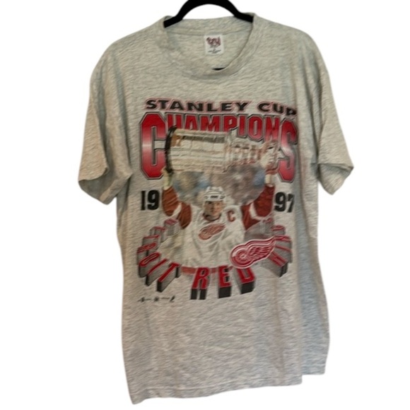 Stanley Cup Champions 1997 Detroit Red Wings Heather Gray Cotton T-Shirt Size L - Picture 6 of 6